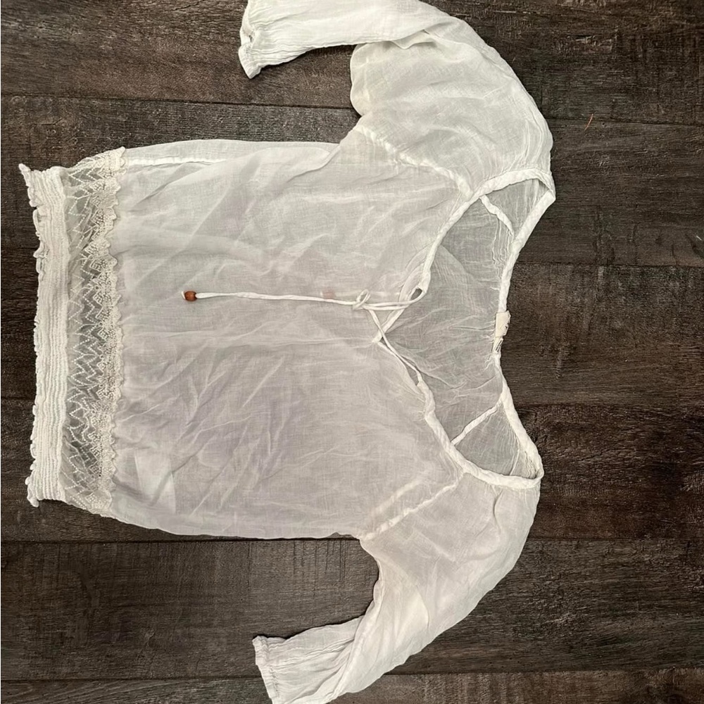 White Sheer Blouse with Lace Details